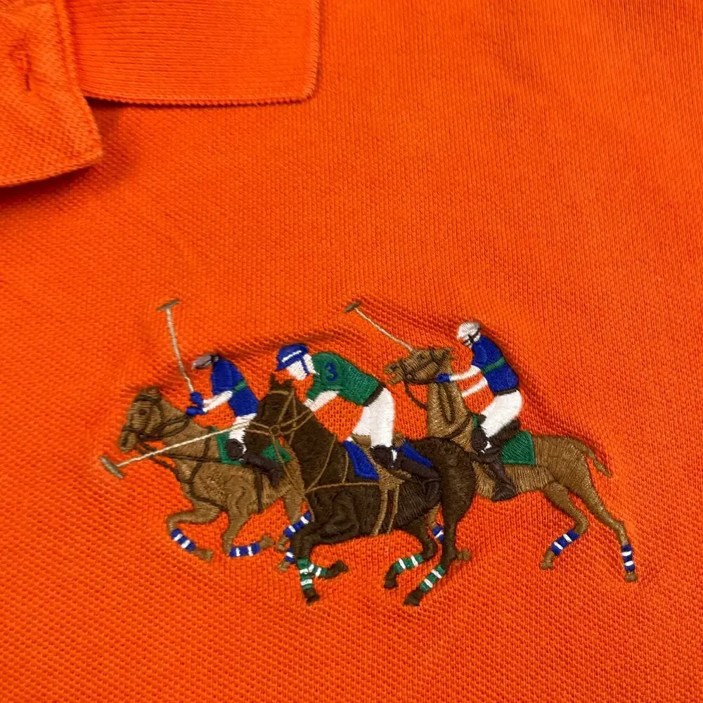 Polo Ralph Lauren Orange Triple Pony Embroidered Short Sleeve Polo Shirt Sz XXL